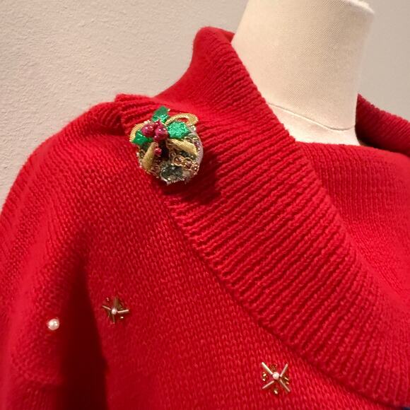 Victoria Jones Vintage 1X Embellished Ugly Christmas Tree Sweater Beaded Party - Picture 6 of 8